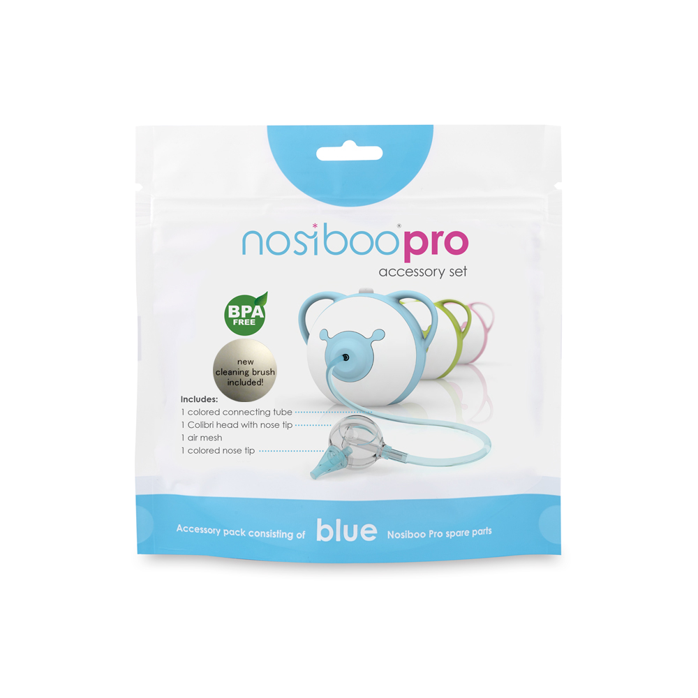 The package of the Nosiboo Pro Accessory Set in blue colour